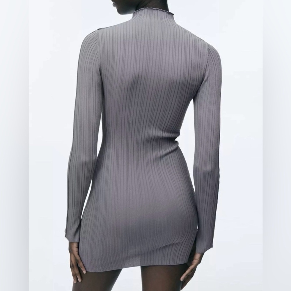 Zara Women's Long Sleeves Mini Dress Size M Gray Fitted Knit Stretch NWT $49.90 - Picture 3 of 16